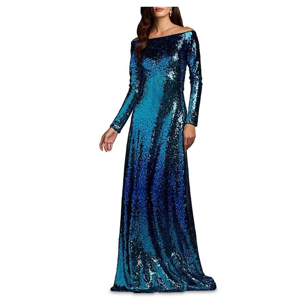 Tadashi Shoji Long-Sleeve Sequined Gown